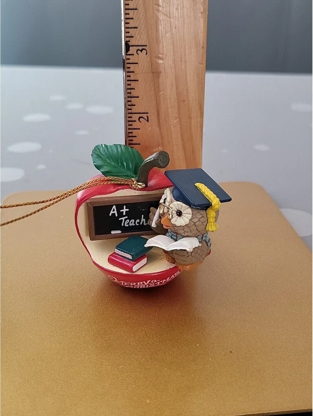 Vtg Christmas Ornament Decoration A+ Teacher Owl Merry Christmas EUC